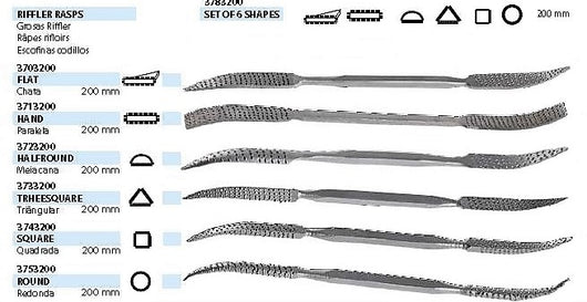 Set of Six Tomé Fèteira Hand Cut Rifflers from Northwest Passage Tools